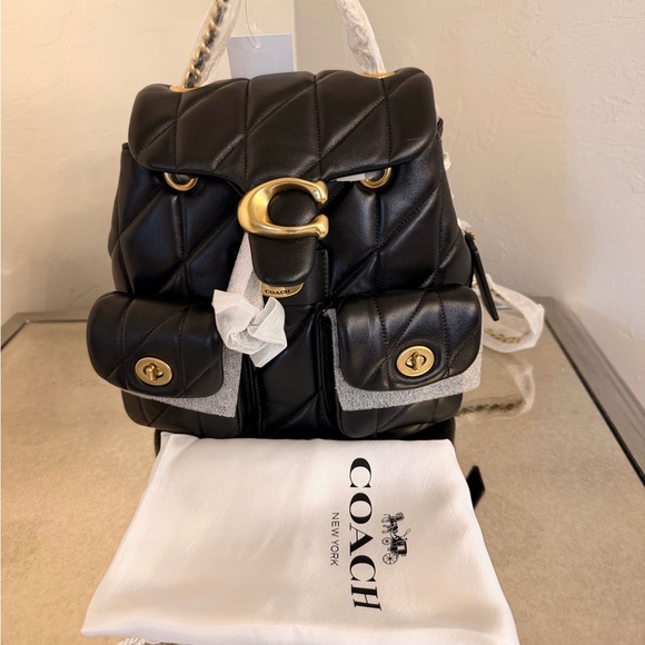 Coach Handbags - COACH Black Quilted Leather C Backpack with Gold Hardware